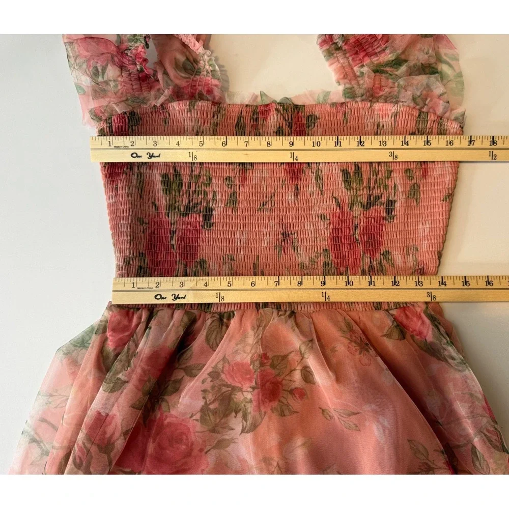 Baltic Born Clementine Tulle Dress Women XL Pink Floral Smocked Midi Cottage NEW - Picture 7 of 10